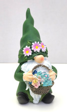 Ceramic Garden Gnome Green Floral Flower Basket 6"
