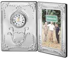 Victorian Pattern Clock & Frame 925 Sterling Silver English Hallmarks Wood Back