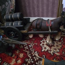 Vintage Ceramic Shire Horse And Cart With Barrels