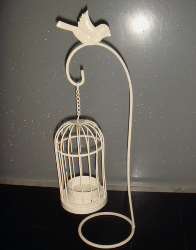 Cream metal hanging bird cage - metal,