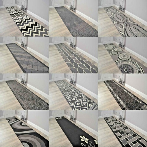 Black grey hall rugs - black, silver