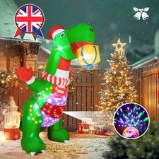 8FT Inflatable Dinosaur Christmas Outdoor Decorations, Giant Blow Up Dinosaur