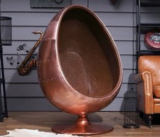 Aviator Copper Finish Swivel Egg Pod Chair  Brown PU Leather Made To Order