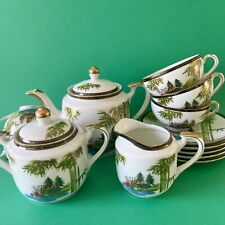 Vintage Japanese Kutani Porcelain 5 Cups Geisha Lithophane Tea Set