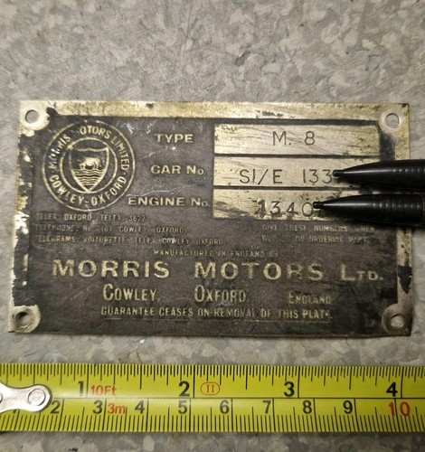 1930s morris chassis plate - 1930s,