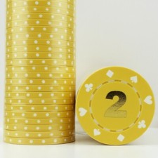50 x Suited Shiny Foil Numbered YELLOW 2, 11.5g ABS Poker Chips - END OF LINE
