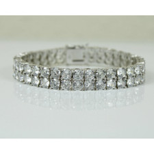 White Gold Finish Created Diamond Round Cut Double Row Classic Tennis Bracelet