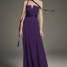 White VERA WANG Size 16 Amethy Purple Strapless Crepe Soie Maxi Length Dress NEW