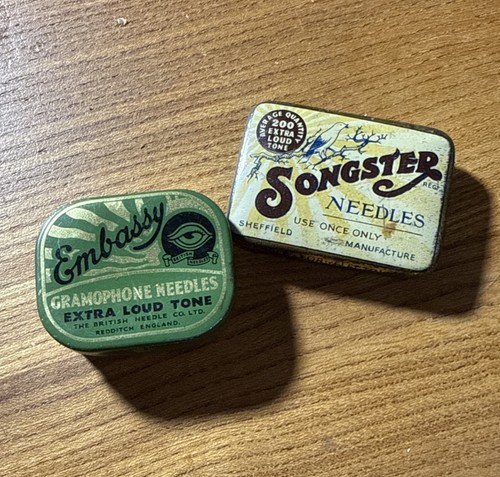 Two gramophone needle tins - needle,