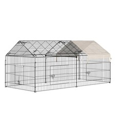 PawHut Outdoor Rabbit Run Guinea Pig Cage with Cover, 220 x 103 x 103 cm, Beige