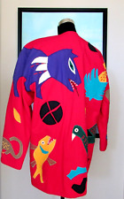 Vintage Girasol Mexican Red Animal Appliqué Jacket Art To Wear / Wearable Art L