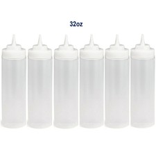 6x 32oz Clear Widemouth Squeeze Sauce Bottle Dispenser Mayo Ketchup Mustard