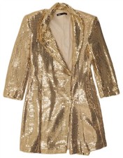 ZARA Womens 3/4 Sleeve Longline Blazer Jacket UK 10 Small Gold Nylon DE05