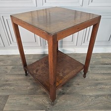Vintage Wooden Side Table Tea Trolley On Castors – Two Tier – Square - Art Deco