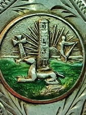 IRISH DUBLIN SILVER 1936 PENDANT VERY SYMBOLIC TOWER WOLFE HOUND CROSS HARP RARE