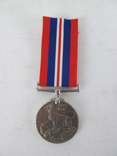 Vintage British Second World War 1939-1945 Medal With Red & Blue Ribbon