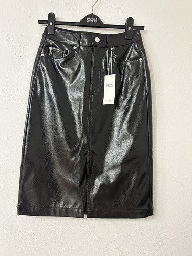 Black shiny faux leather - shiny, midi