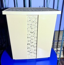 Vintage Fesco Style Yellow Lidded Trash Can Garbage Bin Hamper Daisies MCM Retro