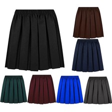 Girls Box Pleated School Skirt All Round Uniform Elasticated Waist Mini Skirt