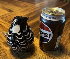 Murano Art Glass Hand Blown Black And White Bird Figurine.