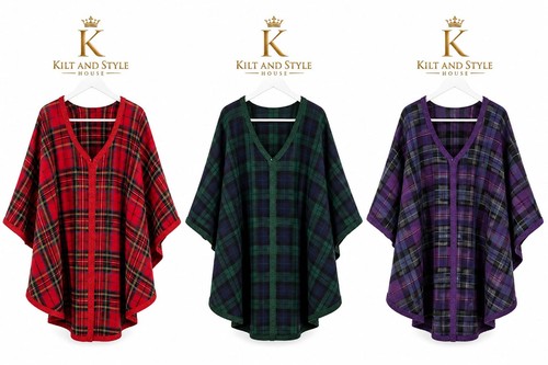 Women tartan poncho cape - women's,