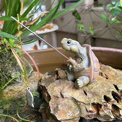 Cute fishing turtle - turtle, statue