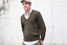 Vintage 80s Czech army brown V neck jumper sweater pullover sweatshirt military