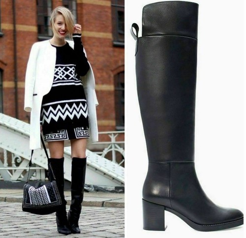 Zara black leather boots - black,