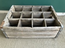 vintage primitive pigeon hole rustic aesthetic wood milk soda crate with metal