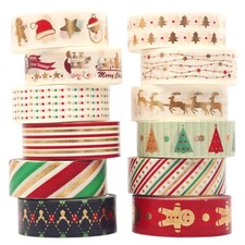 Christmas Washi Tape Set 12 Rolls Gold Masking Pack Colorful 5m 