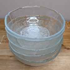 Vintage Arcoroc Fleur Dessert Bowls Set X 5 Glass Flower Shaped Fruit 70s 