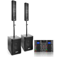 VX1200 Column Line Array Mobile DJ Setup with PD-CDJ450 Dual CD Mixer, Bluetooth