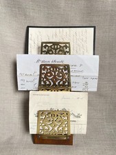Antique c1880s William Tonks Sons Oak Brass Wall Hanging Letter Stationery Rack