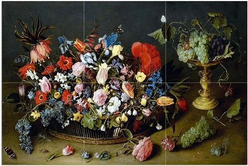 Tile mural still life - mural, flower