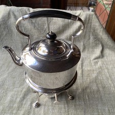 LOVELY ANTIQUE SILVER PLATED SPIRIT KETTLE TEAPOT, STAND & BURNER EPNS