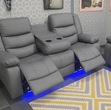 Roma 3 Seater Electrical Recliner Sofa, USB, LED cupholders Black Grey or Brown