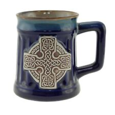 Scottish Embossed Celtic Cross Design Hot And Cold Stoneware Mug 500ml - Blue