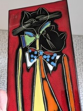50s 60s Vintage Retro Red Lava Glaze San Marino Italian Cats Wall Plaque MCM