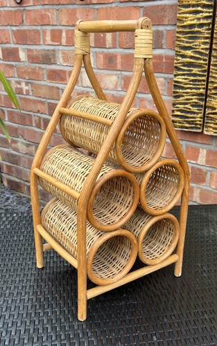 Retro wicker rattan wine rack - rattan,