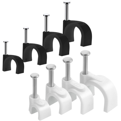 Round cable clips white - round, black