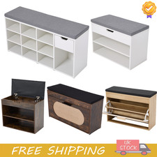 Shoe Bench Hallway Wooden Rack Storage Cabinet Cushion Seat Cupboard Organiser