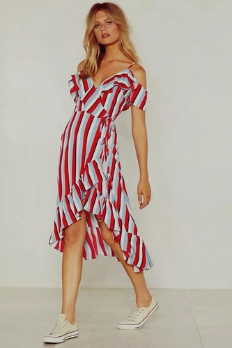 Red blue cream striped dip - blue,