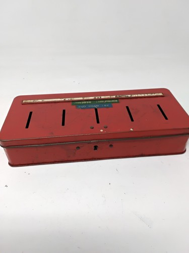 Vintage red savings tin - savings, /