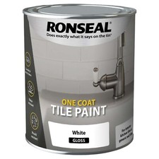 Ronseal One Coat Tile Kitchen Bathroom Paint White Gloss 750Ml
