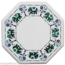 18" Marble Coffee Table Top Malachite Inlay Elephant Handmade Work Home Decor