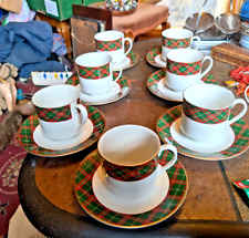 7 X ROYAL DOULTON TARTAN RED GREEN PLAID CUPS & SAUCERS 1170 2NDS ?  £7  EACH