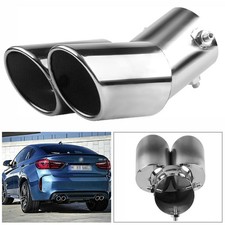 DUAL TWIN EXHAUST PIPES MUFFLER TRIM PIPE TAIL TIP SILVER LEFT SPORT UNIVERSAL
