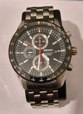 Seiko 7T92-0KY0 Chronograph 100M Black Dial Stainless Steel New battery 