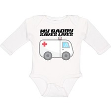 Inktastic My Daddy Saves Lives- Ambulance Long Sleeve Creeper Occupations Emt
