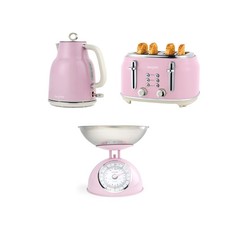 Salter Retro Pink Kettle, Toaster & Scale Set – 1.7L, 4-Slice, 5kg, Vintage